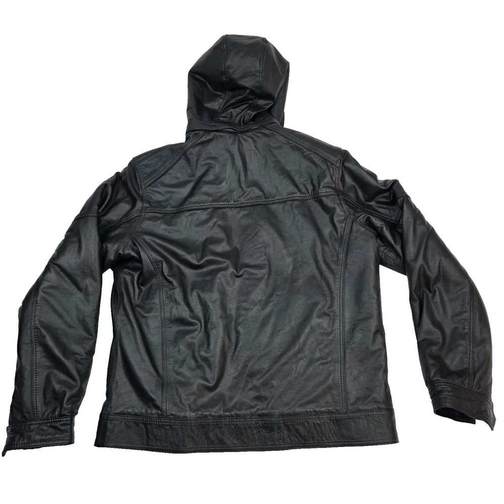 Fabio's 100% Bovine‎ Leather Hooded Leather Jacket with Fleece Lining Size 44